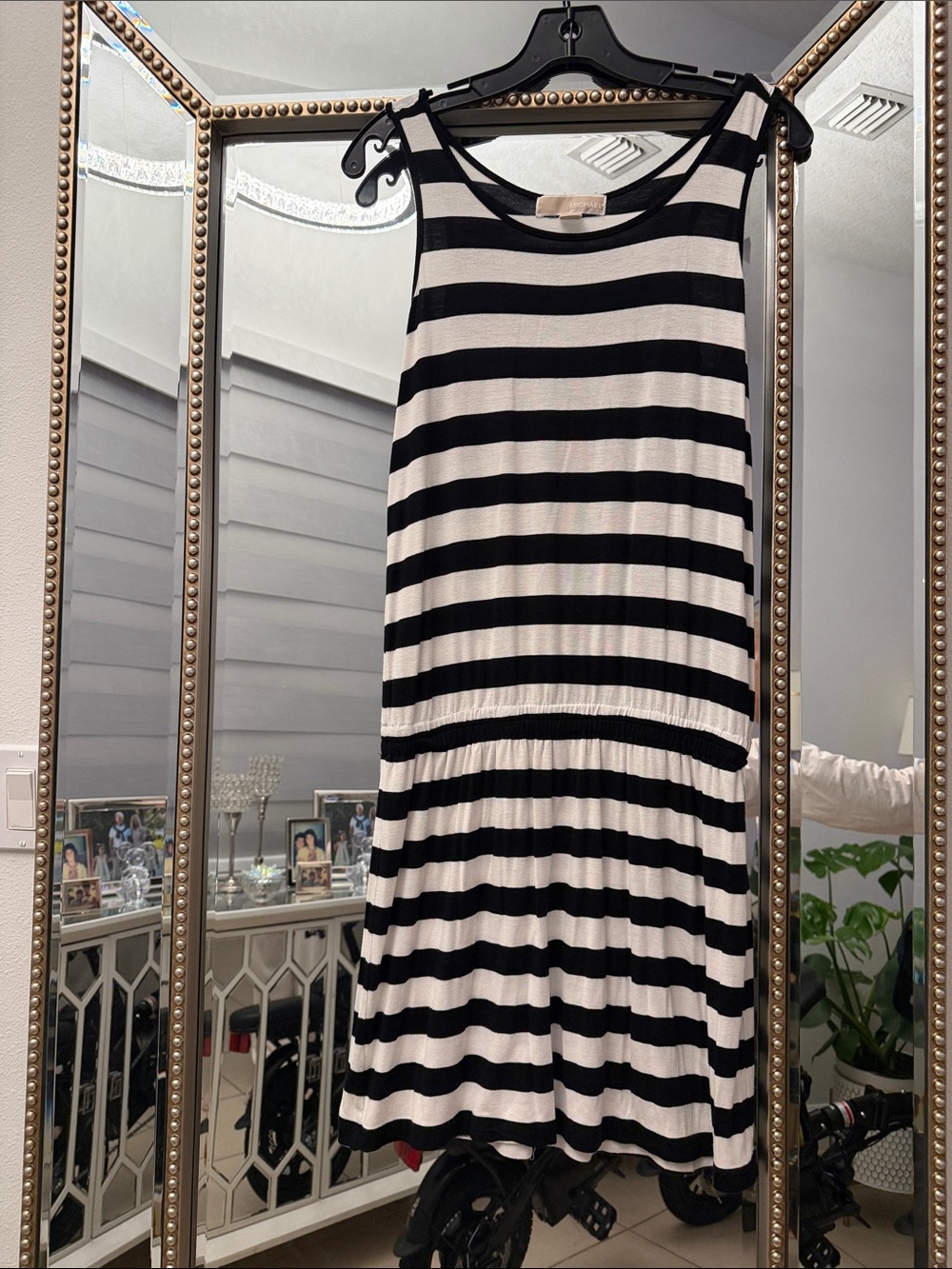 Michael Kors Black and White Striped Sleeveless Top